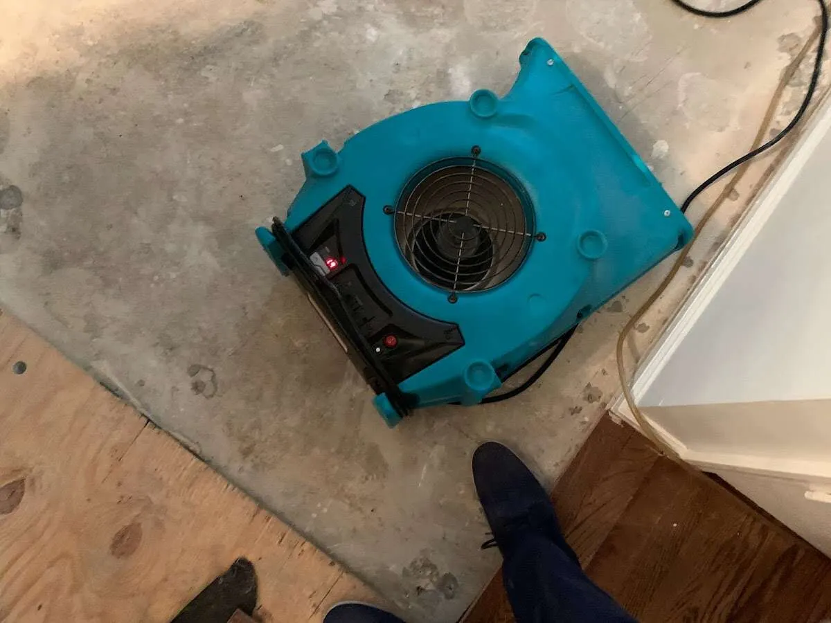 Air mover drying subfloor during Leak Detection & Repair in Rifle
